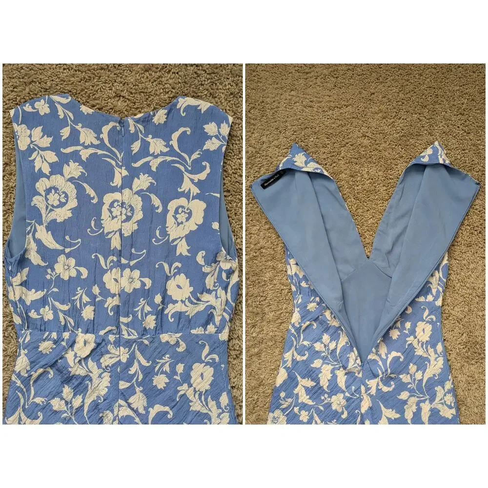 Abercrombie & Fitch Deep V-neck Maxi Dress Women XS Blue Floral Crinkle Romantic